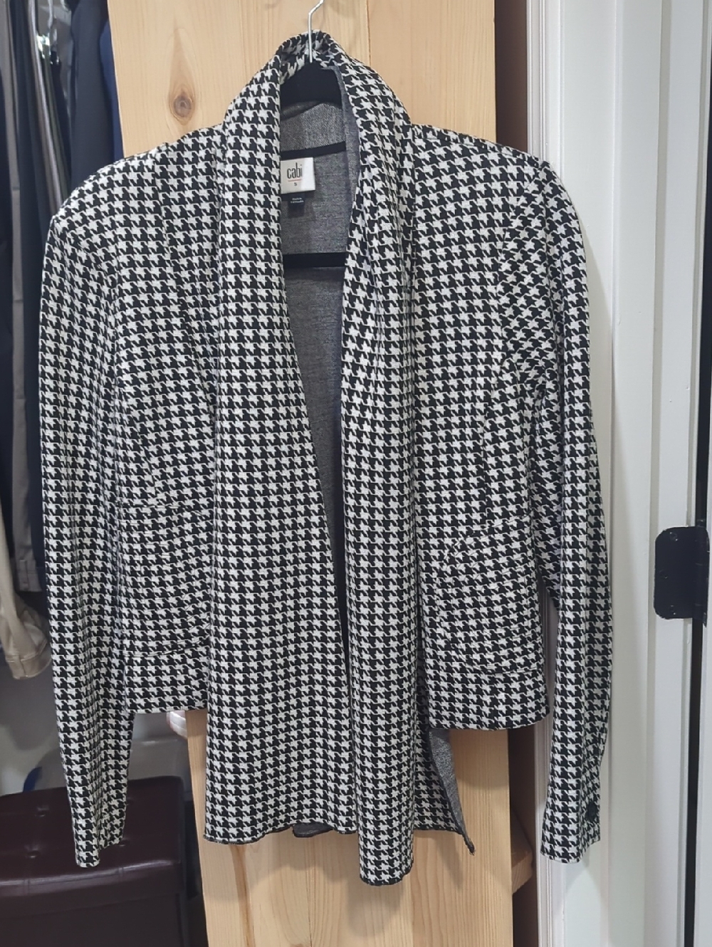 CAbi Black & White Houndstooth Open-Front Jacket Sz S/M